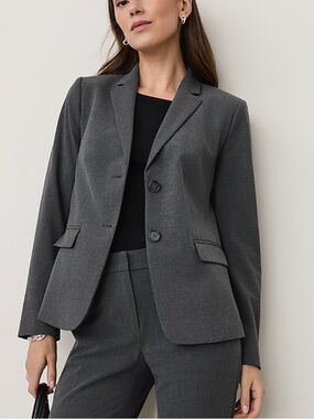 Ann Taylor Notched Two Button Blazer Size 10 Charcoal Seasonless Stretch